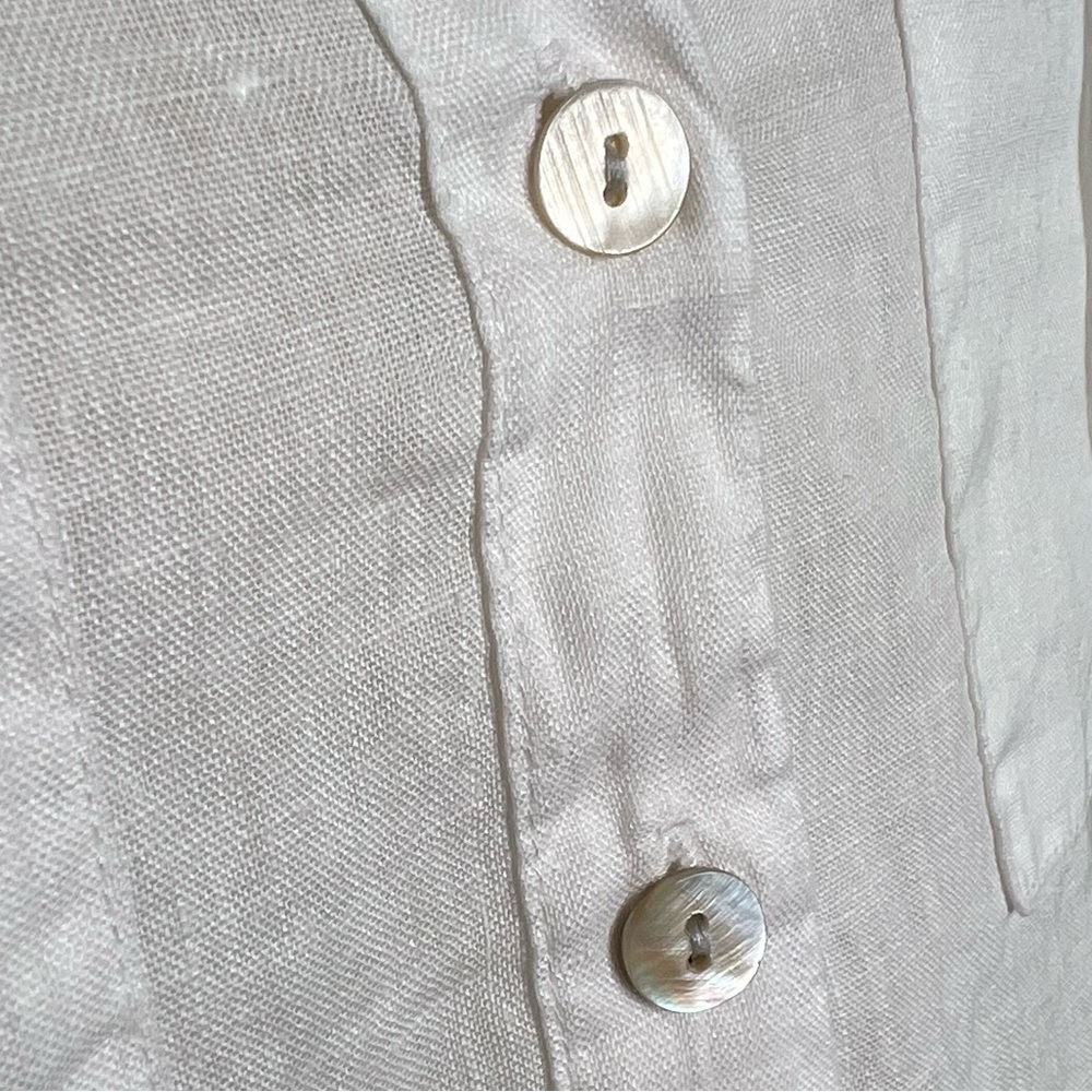 Isaac Mizrahi 100% Linen Blouse V Neck Button Up White Medium M - Picture 9 of 11